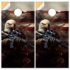 C328 Eagle Flag Cornhole Board Wraps LAMINATED Wrap Decals Vinyl Sticker Skins