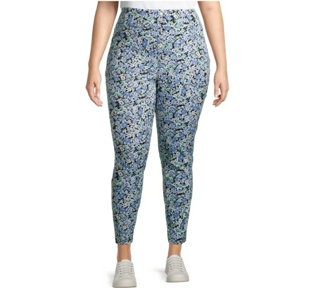 Terra & Sky Women's Plus Size Mid Rise Floral Printed Jeggings 5X