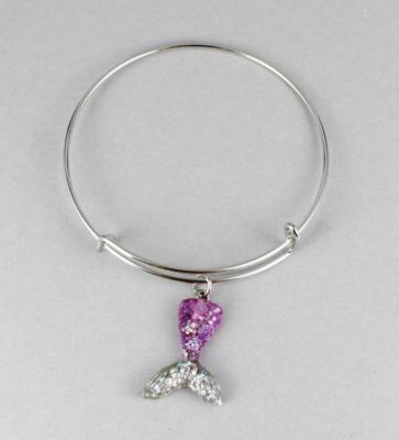 Mermaid bracelet Purple tail fin bangle expandable thin skinny bangle silver
