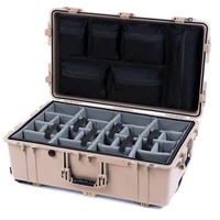 Tan & Black Pelican 1650 with grey CVPKG dividers & lid organizer. With wheels.