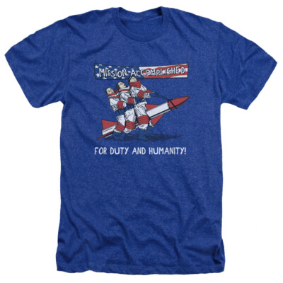 Three Stooges Heather T-Shirt Mission Accomplished Royal Tee