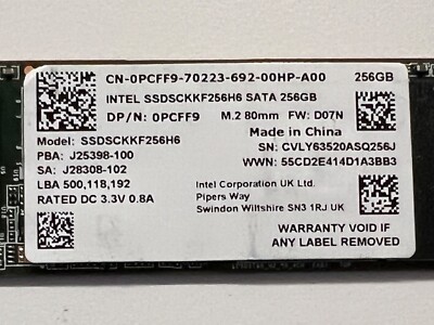 Intel SATA 256GB SSD M.2 80mm SSDSCKKF256H6 - Health Status Good