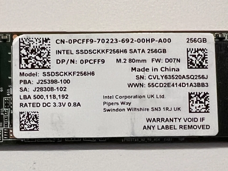 Intel SATA 256GB SSD M.2 80mm SSDSCKKF256H6 - Health Status Good 99% - Image 2 of 3