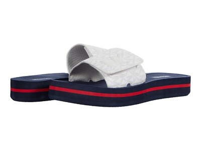 MICHAEL KORS MK Signature Flat Wedge Slides Sandals White