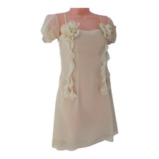 PrettyLittleThing Women's cream beige short dress floral applique  Size8 New