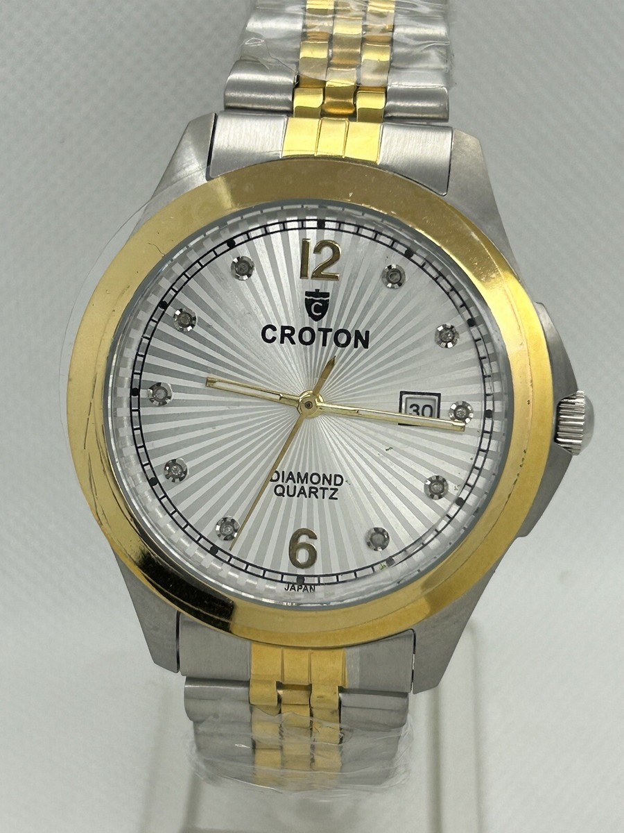 【激安アウトレット!】 Men's DECIDER CROTON JAPAN Two-Tone WR-10ATM Markers Diamond アナログ(手巻き)