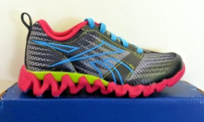  Girls Zigtech REEBOK Sharks Running Sneakers Gravel/Pink/Green Girls Size 11 