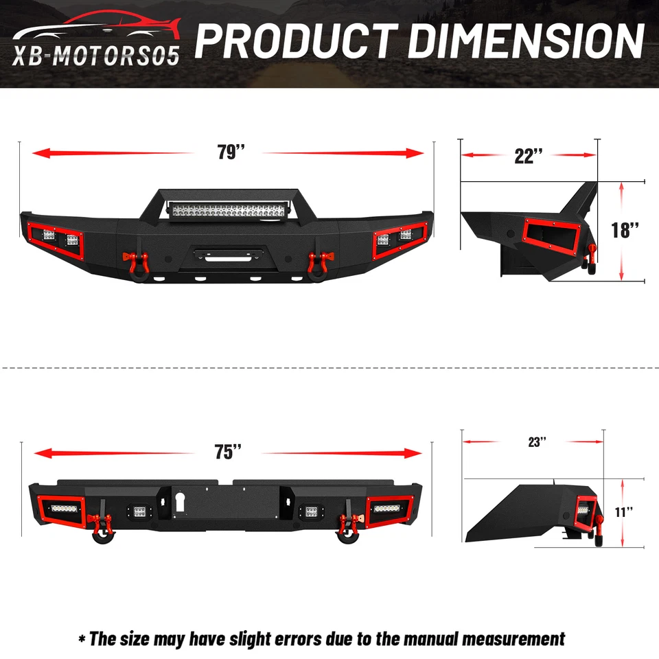 Front /Rear Bumper for 2014-2021 Toyota Tundra Pickup Truck Bumpers+LED Lights - Изображение 3 из 4