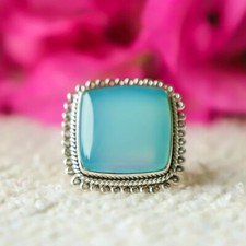 BLUE CHALCEDONY NATURAL GEMSTONE 925 SOLID STERLING SILVER JEWELRY RING 3 TO 12
