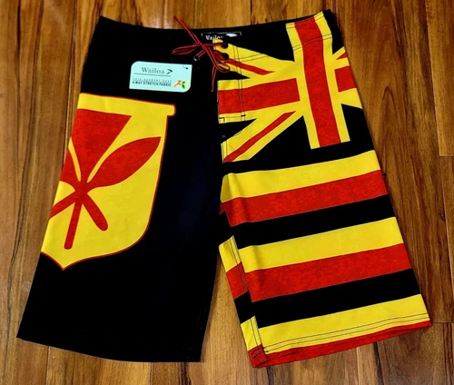 Wailoa Surf Short "Men 4 Way Stretch Board Short" HI Flag/Kanaka Flag