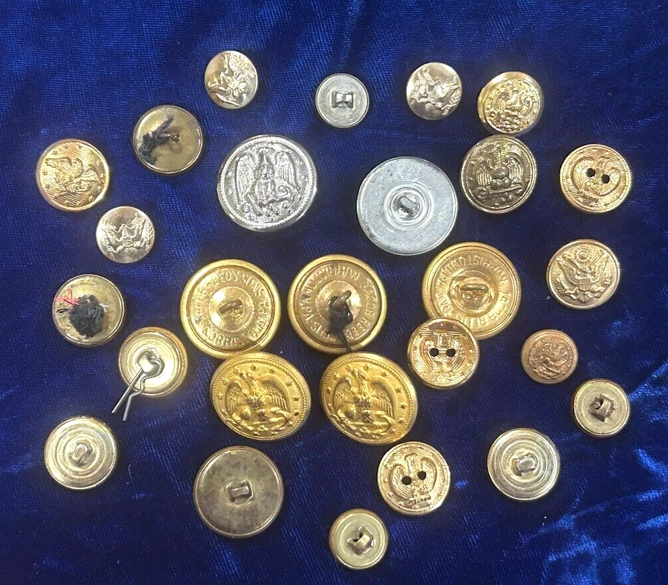 27 Eagle Buttons - Military & Jacket. Brass & Silver-toned. Backmarked. 1/2"- 1" - Image 3 of 4