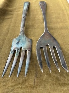2~VINTAGE FIRST CLASS SILVER PLATE SERVING FORKS~GREAT LOOKING & EXCELLENT COND.