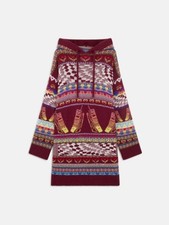 Stella McCartney Keep In Touch Hooded Wool Jacquard Knit Dress Burgundy Size 44