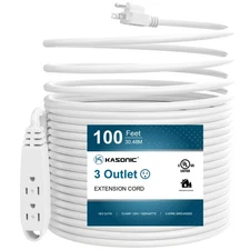 100-Feet 3 Outlet Extension Cord, Kasonic UL Listed, 16/ SJTW 3-Wire Grounded,