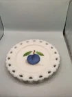 Vintage Milk Glass Reticulated Edge 8” Plate Hand Painted Plum