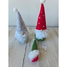 Plush standing gnome red green silver ornament Xmas decor