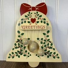 Vtg Wooden Christmas Door Harp Holly Berry Bell 3 Chord Hand Craft Paint 8.5"