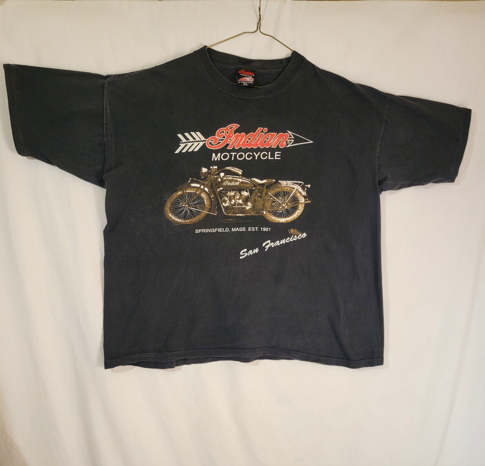 Vintage Indian Motocycle T-Shirt Single Stitch Size XL Black (739)