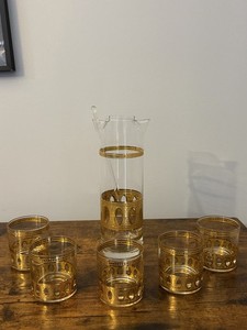 Culver Mid-century Modern 7 Piece Cocktail  Set - 22k gold 