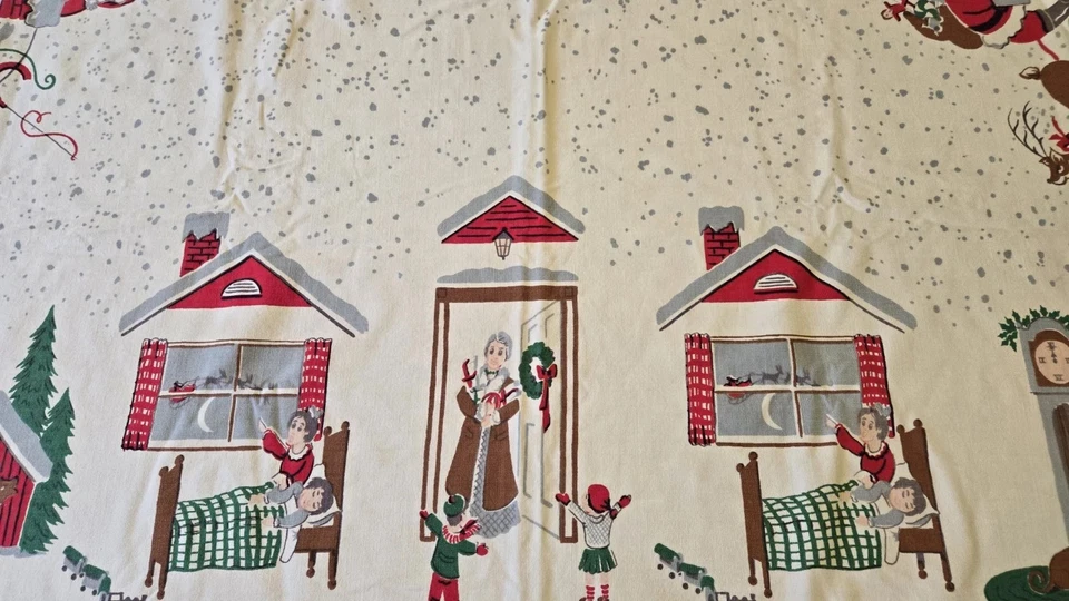 HTF Vintage Christmas Tablecloth Twas The Night Before Christmas 64 x 55 MCM - Image 4 of 4