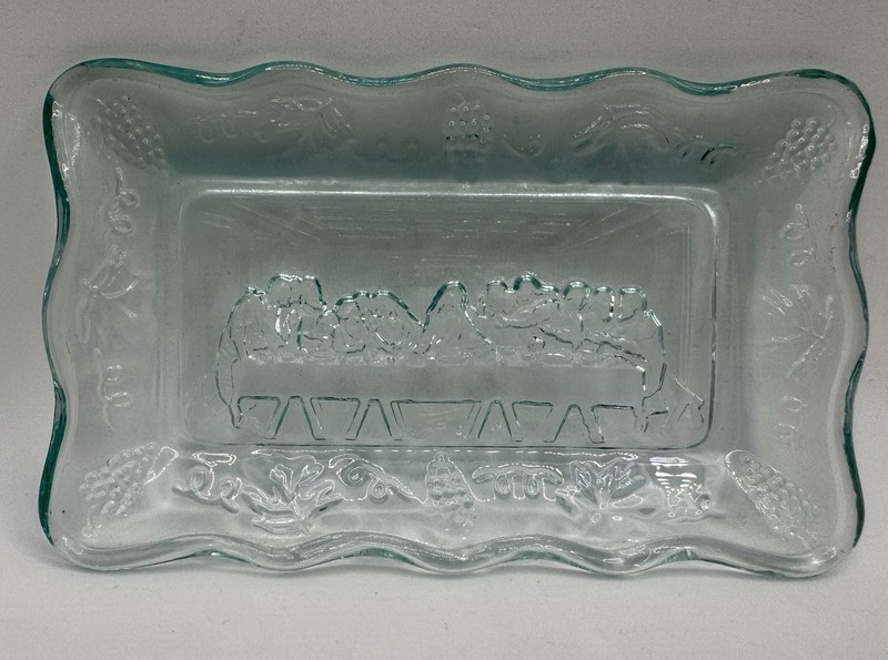 Vintage Tiara by Indiana Glass Last Supper Tray Small Mini Light Blue 5 1/2" L