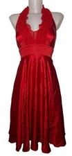 Vtg 90s Womens Victorian Red Silk Beaded Halter Dress Babydoll Fairy Whimsigoth
