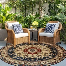 [Luxurious Retro Bohemian Round Mat-Durable Polyester,Hand Wash Only,Vibrant Flo