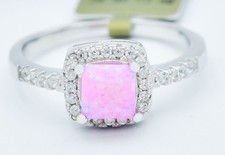GENUINE 0.50 Cts PINK OPAL  WHITE SAPPHIRE RING SOLID .925 SILVER -New With Tag
