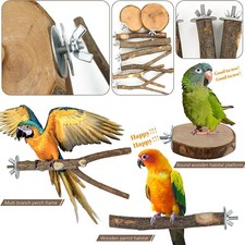 8Pcs Bird Cage Branch Wood Parrot Stand Branch for Macaws Cockatiels Budgies US