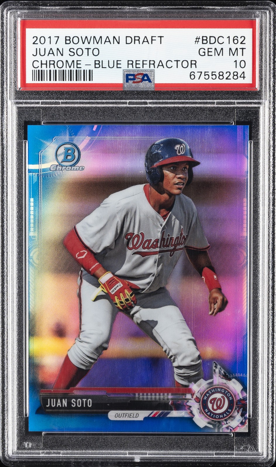 2017 BOWMAN DRAFT CHROME-BLUE REFRACTOR #BDC162 JUAN SOTO 104/150 PSA 10