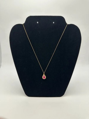 UVP 700 $ - 14k Gelbgold Kabelkette Halskette Rubin & Diamant Träne Anhänger