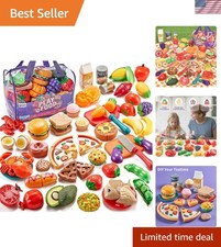 Complete 78-Pc Cutting Toy Food Set for Toddlers - Safe  Realistic Kitchen Play