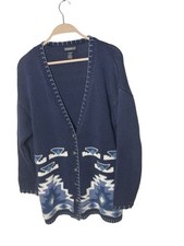 Vintage 90s Mixed Blues blue cardigan sweater southwest aztec womens S