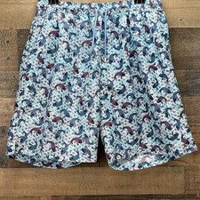 Peter Millar Swim Trunks Mens XL Blue Koi Fish Lined Drawstring Pockets