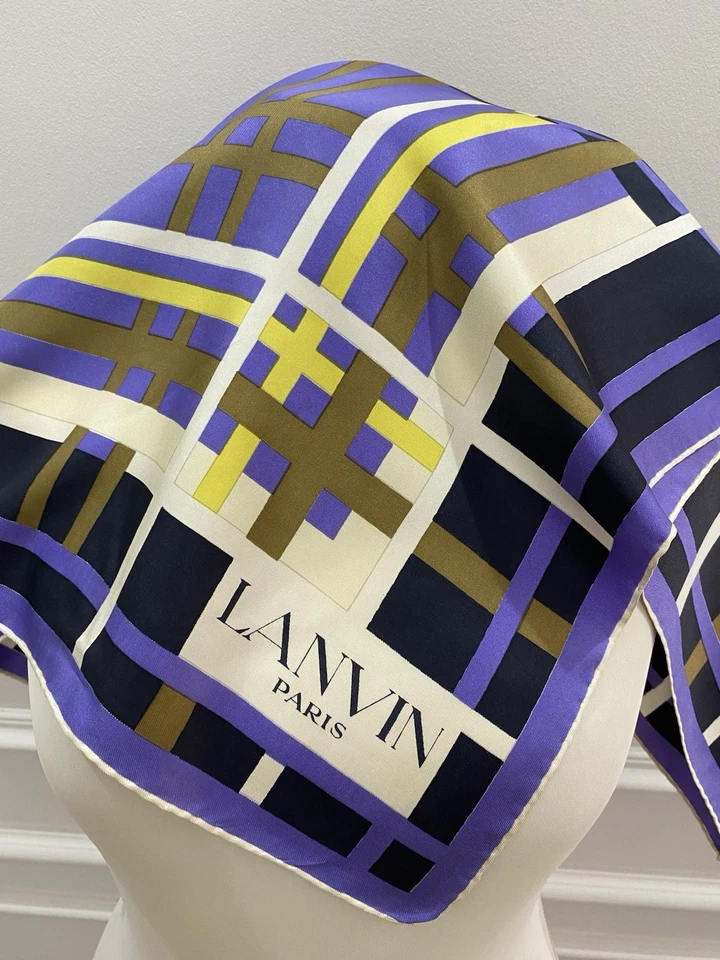S55# LANVIN PARIS GEOMÉTRICO Multicolor Cuadrado Seda Bufanda 15 Pulgadas Foto 2 de 4