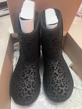 UGG Girls Glitter Leopard Black Mid-Calf Boot, Size 1, Lined, Flat Heel