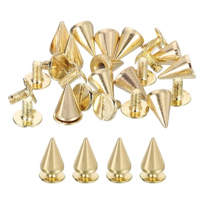 16 Sets Spikes and Studs Kit, 7mm Cone Spikes Punk Rock Rivets, Gold