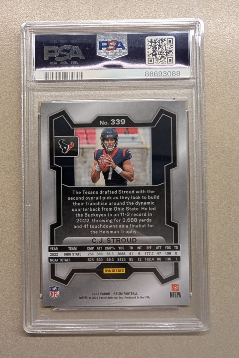 Panini 2023 Prizm Football Rookies C.J. Stroud #339 RC PSA 9 Texans view 2