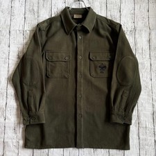 BSA Boy Scouts CPO Shirt Jacket L Khaki Wool Nylon Blend Elbow Patches