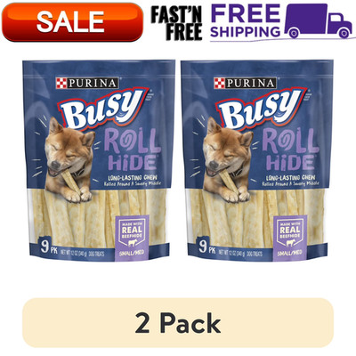 (2 Pack) Purina Busy Bone Rollhide Dog Treats Beef Long Lasting Chews 12 oz Each
