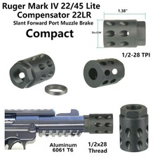 1/2x28 TPI Ruger Mark IV 22/45 Lite Compact Muzzle Brake Compensator 22LR BLC