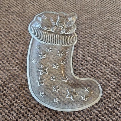 VINTAGE CLEAR GLASS STOCKING CANDY DISH 8.25'' X 4.75''