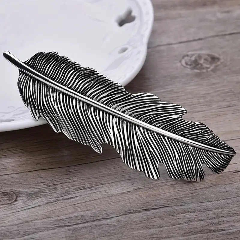 Western Equestrian Antique Silver FEATHER Hair Barrette