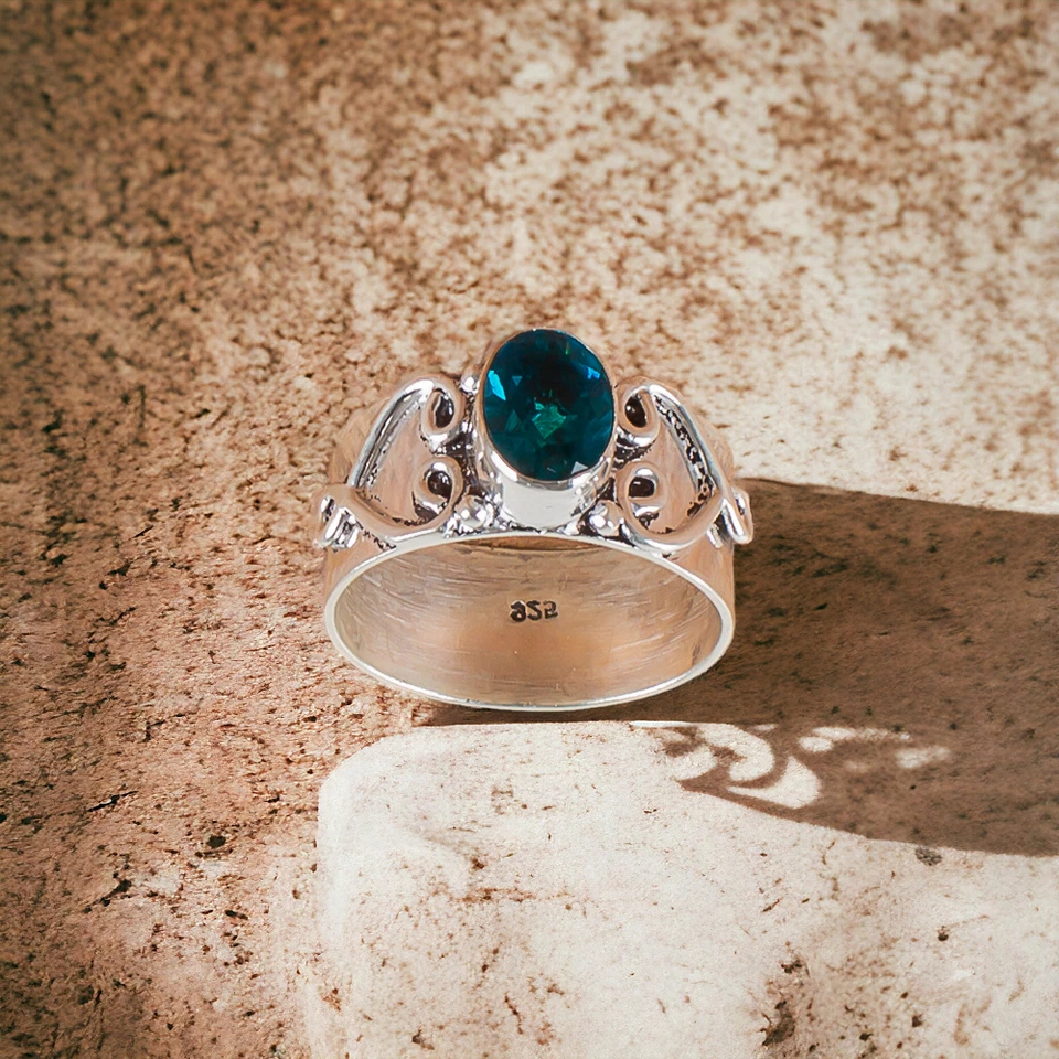 Lindo anillo de piedras preciosas naturales de apatita para mujer de plata de ley 925 regalo Foto 3 de 4