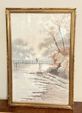 Antique Signed  Japanese Watercolor Painting 21x14” signed M. Miyata framed