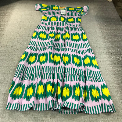 New Oliphant Dress Womens Extra Small 3042V Puff V Neck Maxi Ikat Lilac  Green | eBay