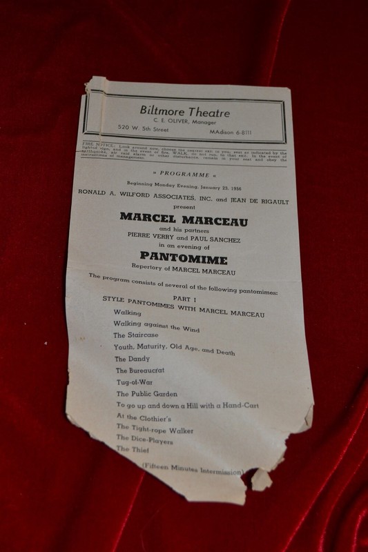 MARCEL MARCEAU mime performance artist VINTAGE 1956 PANTOMIME Program BILTMORE 