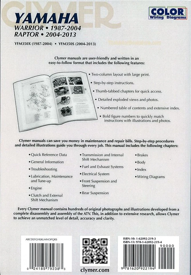 Yamaha Warrior / Raptor YFM350 ATV manual de reparación 1987-2013 Foto 2 de 2
