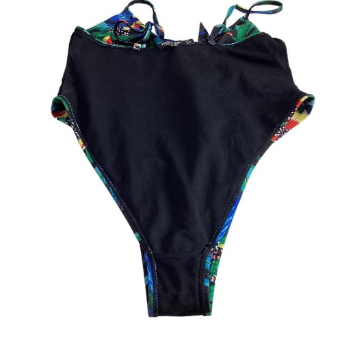 Nasty Gal Swimsuit Women 8 Black Multicolor One Piece Tropical Leaf High Leg - Picture 11 of 12