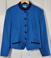 VTG 80's Pendleton Jacket 12 Teal Blue Black Trim Virgin Wool Academia Blazer